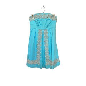 Lilly Pulitzer Teal Betsey Strapless Mini Dress‎ Empire Waist Women’s Size 0